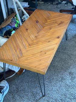 Wood Chevron Coffee Table with Hairpin Legs