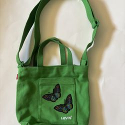 Levi's Green Purse Tote Bag Embroidered  Butterfly’s Pocket Detail