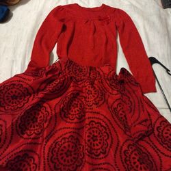 Red Shirr And  Skirt 7/8 In Kids