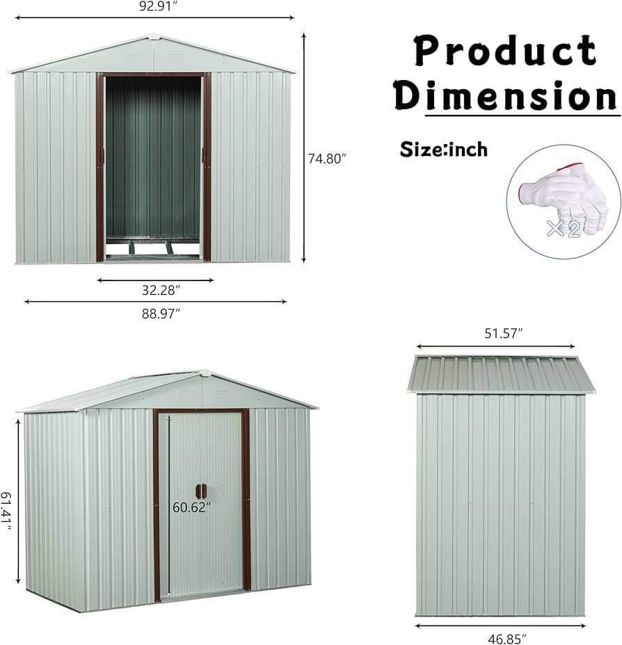 8x4 Ft Outdoor Storage Shed, Metal Utility Tool Shed with Waterproof Sloping Roof, Punched Vents and Sliding Lockable Doors, Garden Storage House for 