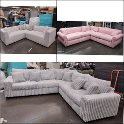 BRAND NEW 9x9ft SECTIONAL SOFA COUCH CHAISE CORDOROY LIGHT GREY FABRIC, CUSTOM MADE AVAILABLE 