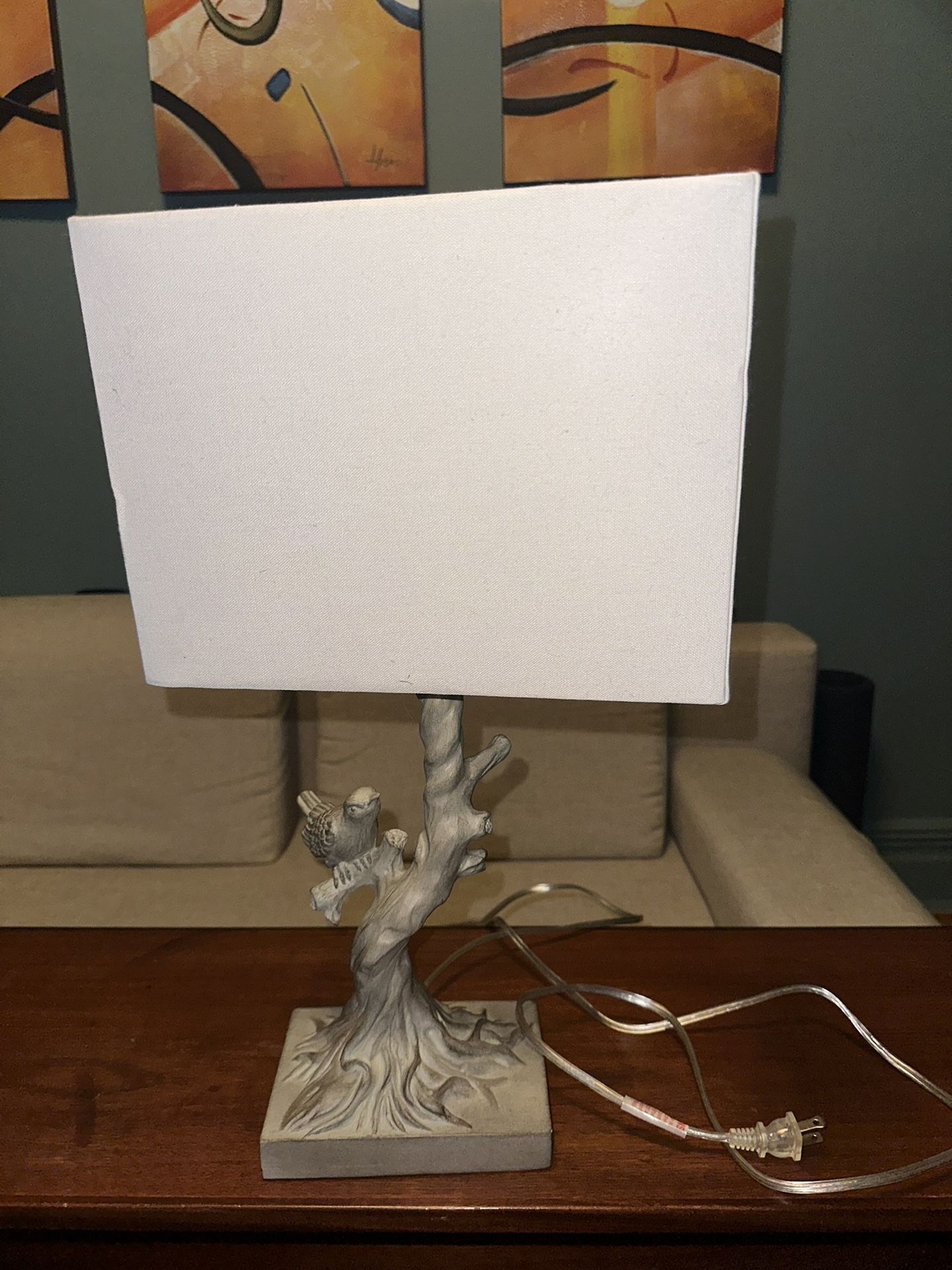 Silver Resin Bird on Branch Table Lamp