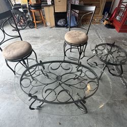 Wrought Iron & Glass Table Set – 4 Pieces