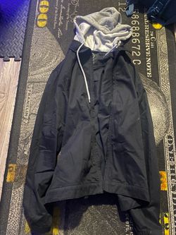 Black Zip-Up Jacket with Gray Hood