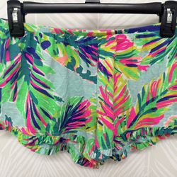Lilly Pulitzer Girls Ruffle Trim Shorts Tropical Palm Print Size XL 12/14