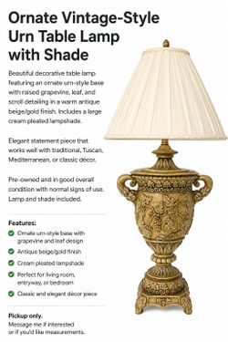 Ornate Vintage-Style Urn Table Lamp with Shade