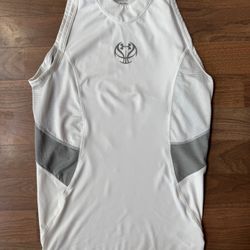 Under Armour Fitted Tank Top Mens SML Heatgear Sleeveless White Grey Basketball