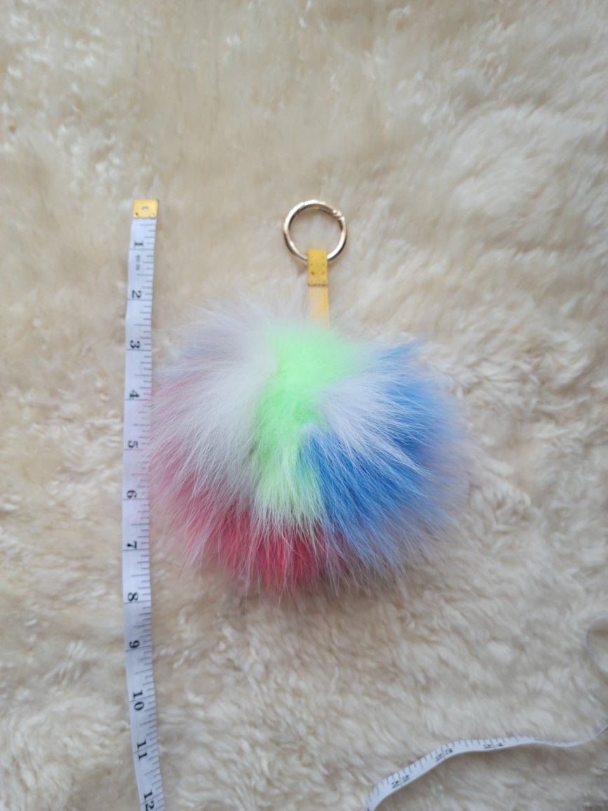 7" Eleven Color Genuine Fur Pom Pom Keychain + Fur Freebie