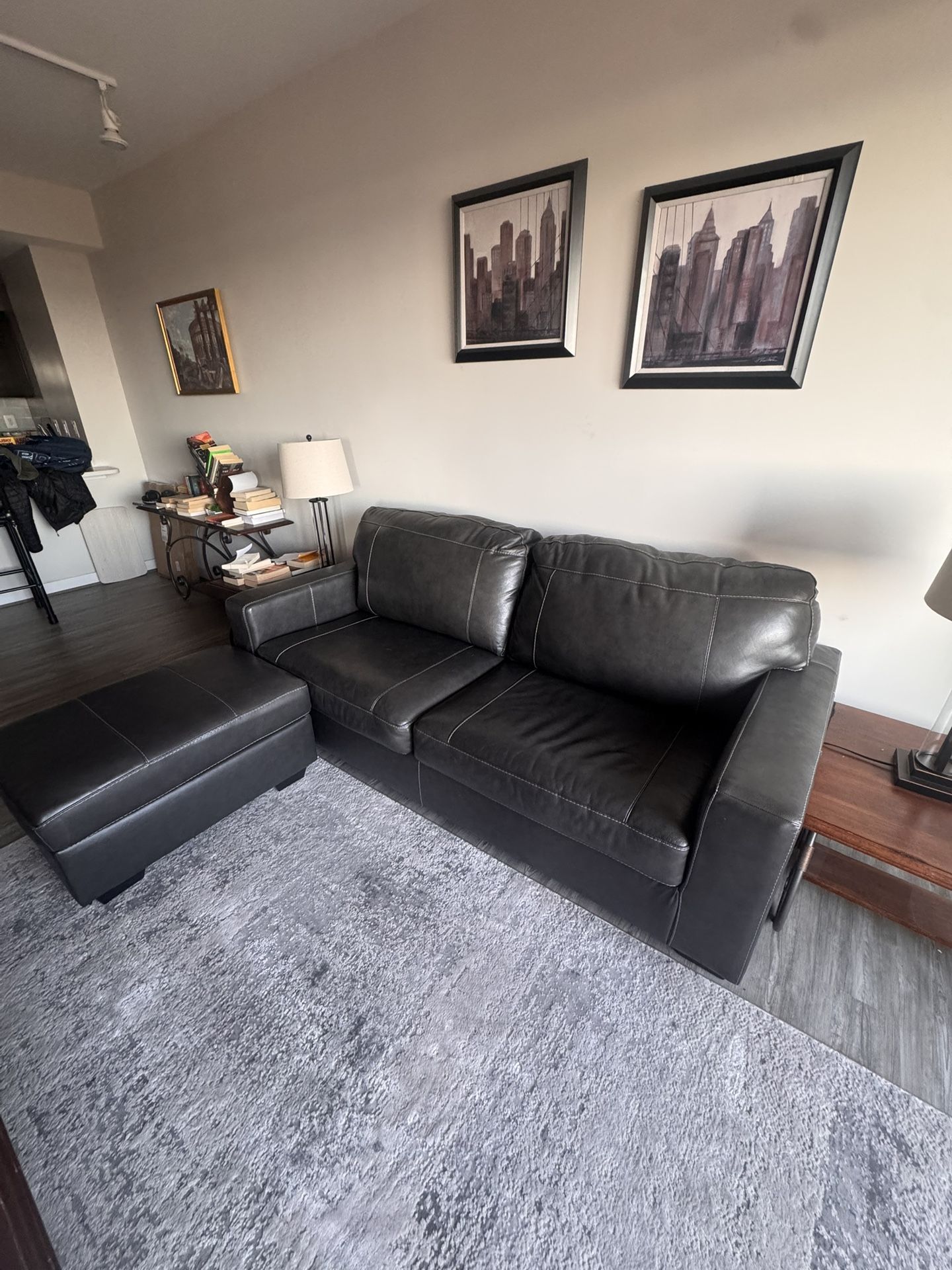 Ashley Morelos Leather Couch and Ottoman - Make offer 