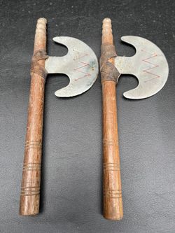 Vintage Medieval Battle Axe Hatchet Dungeon Decorative Prop Wood Handle Set Of 2 LARP Role Play