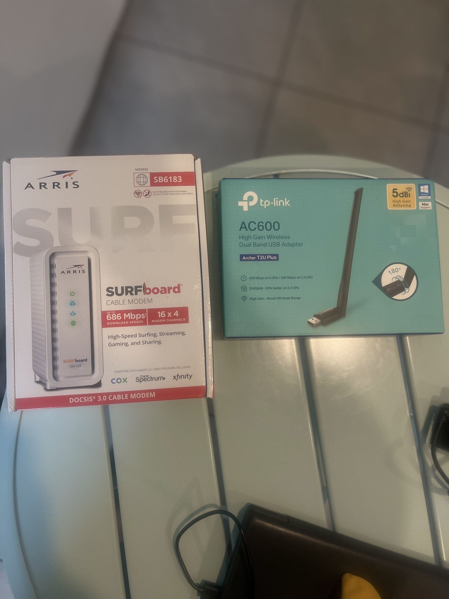 Arris Surf Board Cable Modem & TP-Link AC600 High Gain Wireless Dual Band USB Adapter