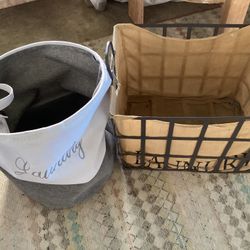 2 Laundry Baskets. 1 Metal frame other cloth