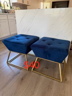 Blue Ottoman/Vanity Bench