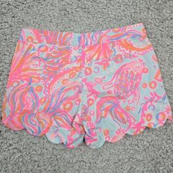 Lilly Pulitzer Buttercup Shorts Womens 00 Scalloped Hem Beach Resort Vacation 
