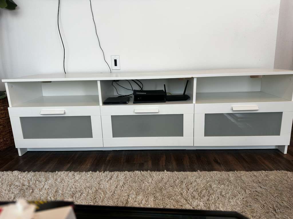 White Media Console / TV Stand with Glass Doors
