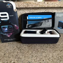 GoPro HERO9 Black camera. Comes with rechargeable battery and case. Includes charging cable and mount. $250