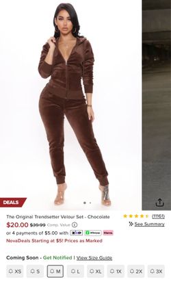 NEW Fashion Nova Velour Tracksuit Set – Brown – Hoodie M / Joggers xs