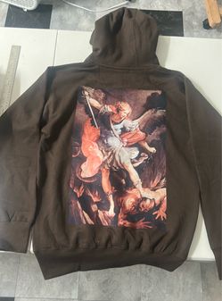 Brown Hoodie with St. Micheal Angel Graphic