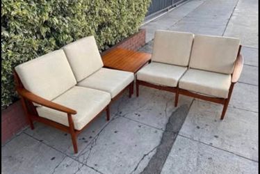Mid Century Danish Long Sofa-Sectional with Square Table by Fabian.