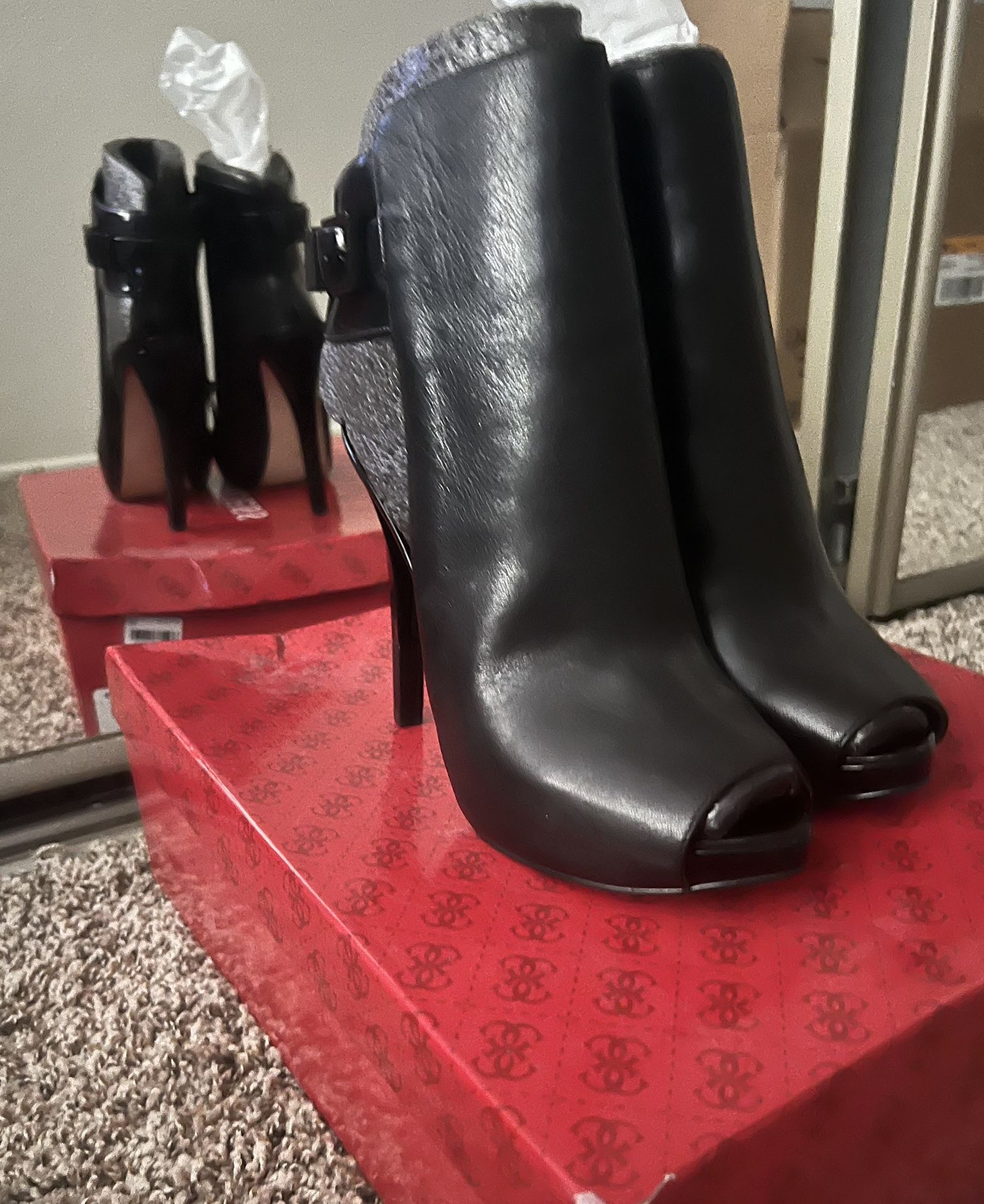 Black Guess Open Toe Boots - Size 6.5