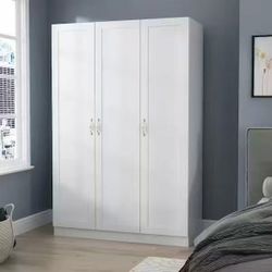 White 3-Doors Armoires Wardrobe with Hanging Rod and Storage Cubes 69.6 in. H x 47.2 in. W x 19.6 in. D(KF310028US-03PM-001)