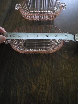 Two Pink Depression Glass Relish Dish Or Butter Caddy