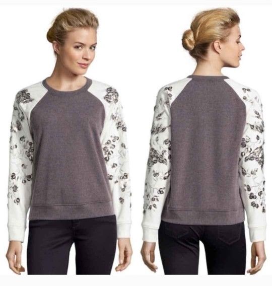 Rebecca Taylor Embellished Floral Sequin Sweater