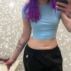 Rue 21 Blue Crop Tee With Back Cut Out 