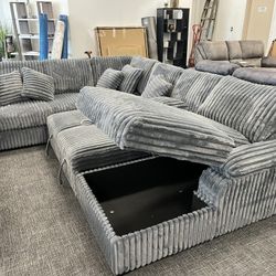Gray Corduroy Sectional w/ Sleeper + Storage – $1,799! 🛏️🛋️