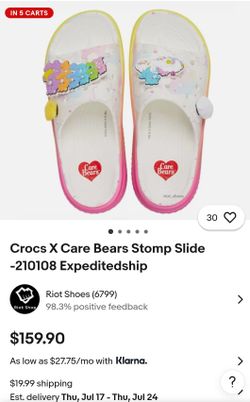 New W/tags-Authentic Crocs CareBear Stomp Slides 2 Pair Available W-8, W-4