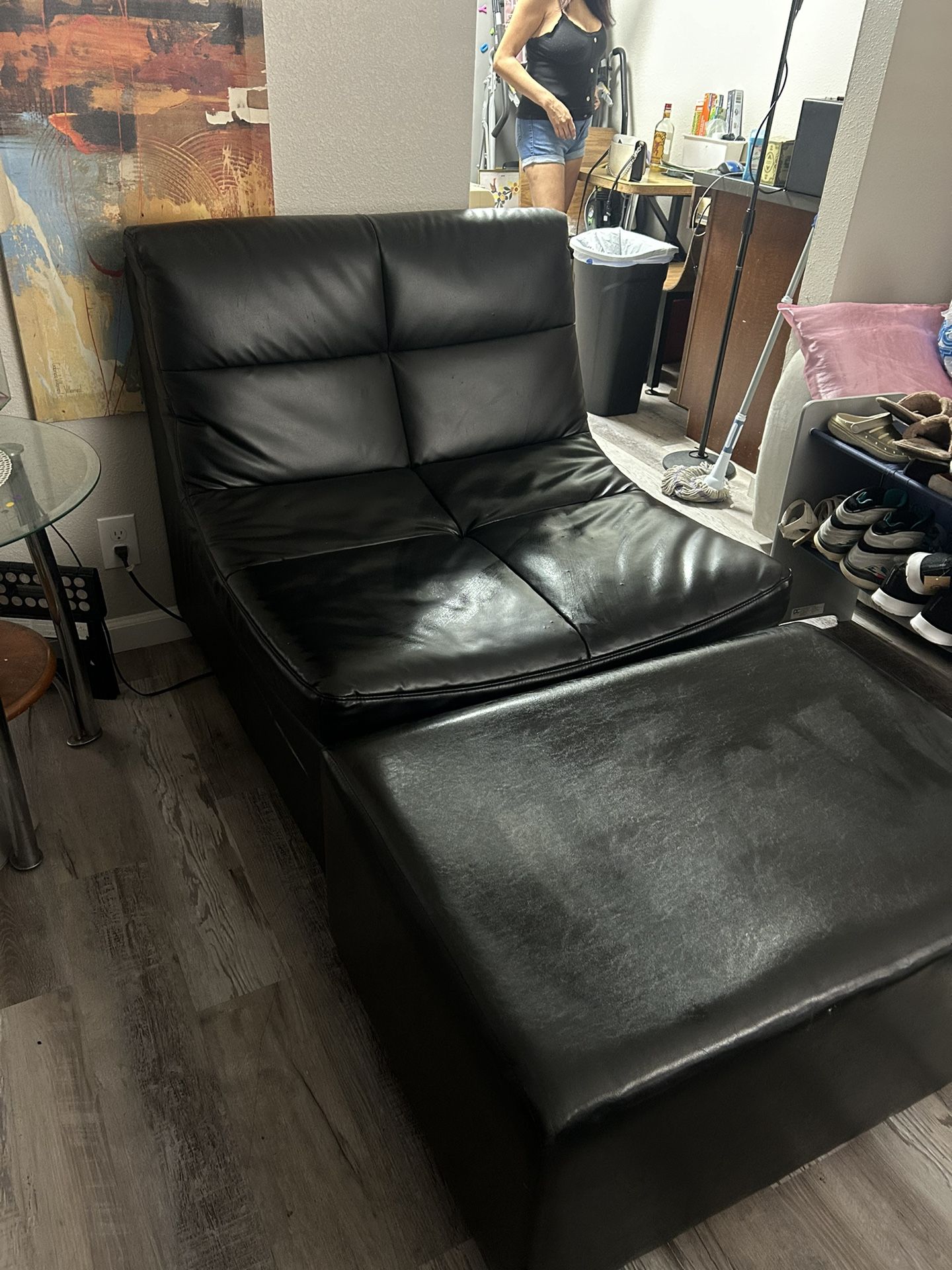 Just Black Leather Over Sized Accent Chair