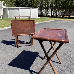 Vintage Faux Bamboo Folding Tray Tables And Stand 