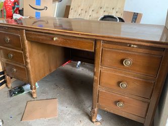 Vintage Wood Executive Desk with Drawers