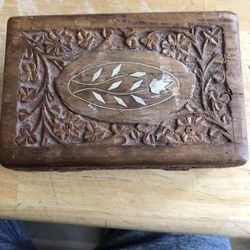 Old Antique Carved Wooden Jewelry Box Chest
