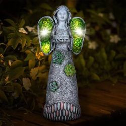 Garden angel statue, solar angel statues for cemetery decoration, for patio decoration, lawn, porch, 10.24 inches