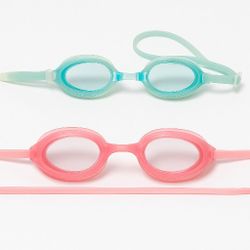Lot of 2 Kids Swimming Goggles – Pink & Aqua – Adjustable Strap – Gently Used
