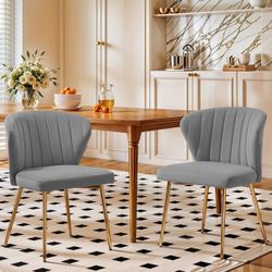 Velvet Dining Chairs Set of 2, Modern Upholstered Vanity Chairs with Golden Metal Legs （3 color)）