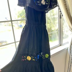 Brand New Shoulder Off Flowers Mexican Embroidered Dress
