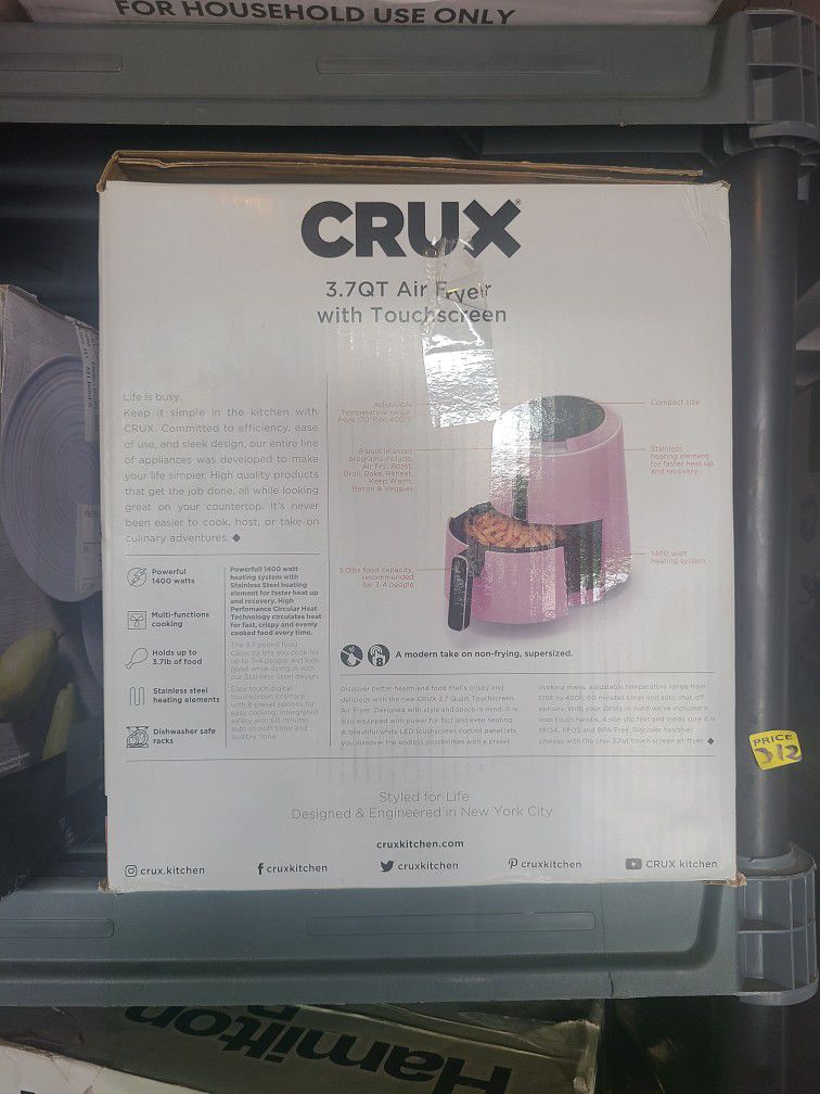 Crux 3.7 Quart Touchscreen Pink Air Fryer for Sale in Rialto, CA