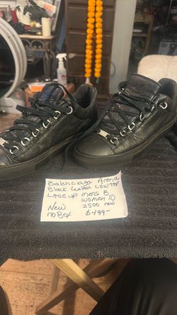 Balenciaga Arena black leather low top men’s eight woman 10 $2500 retail new