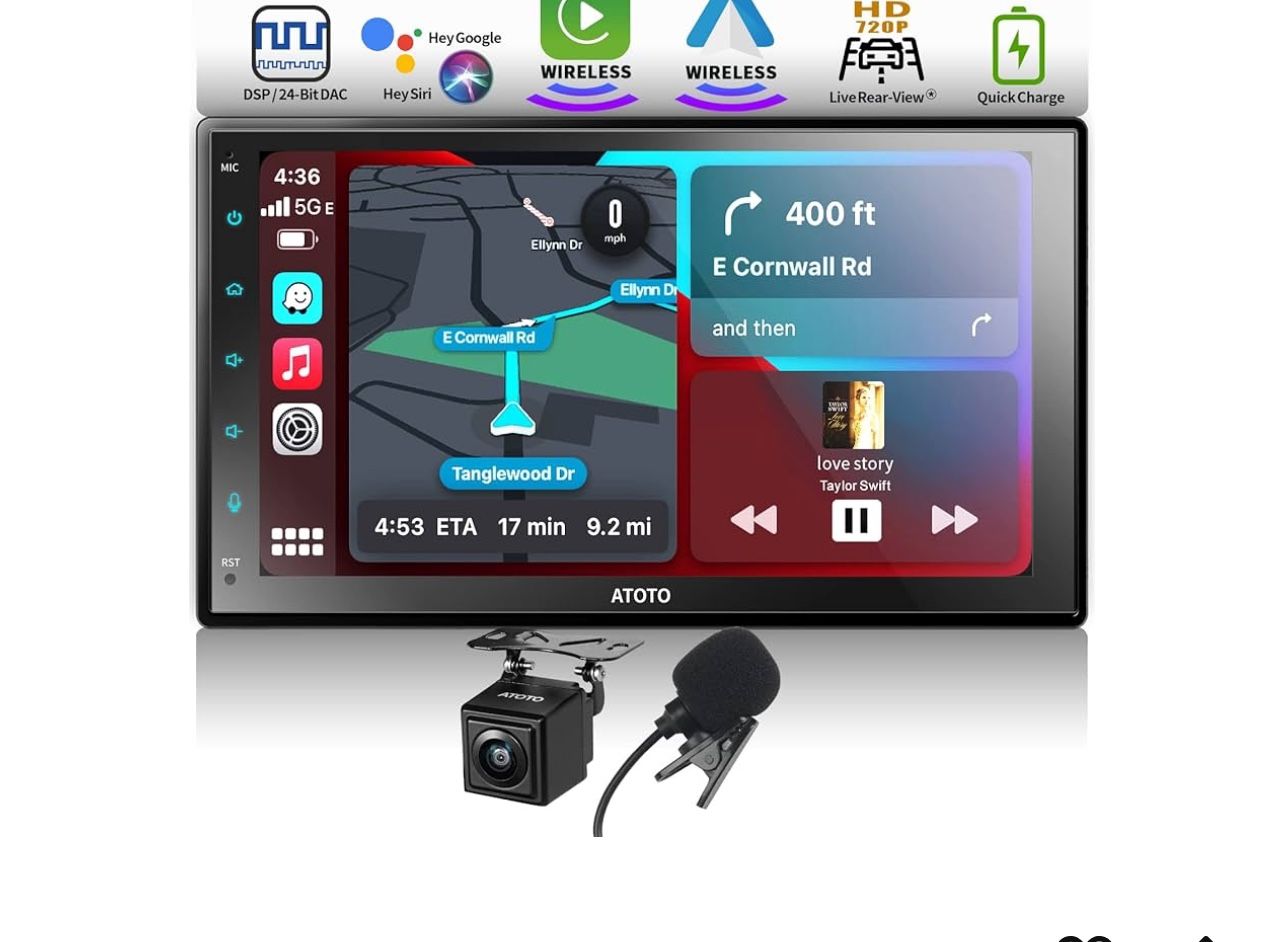 ATOTO 7inch Full Touchscreen Car Stereo Double DIN, Wireless CarPlay & Wireless Android Auto, Car Radio with Bluetooth, MirrorLink, HD Live Rearview w