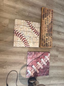 Baseball Themed Wood Wall Art Set of 3