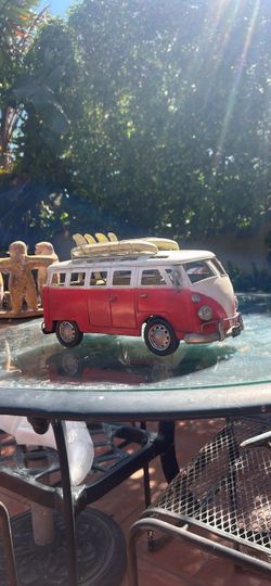 Vintage VW Bus Metal Model with Surfboards