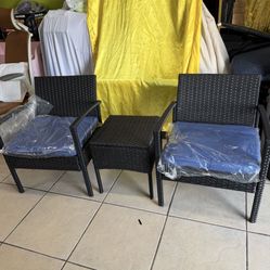 3 Piece Blue Resin Wicker Patio Bistro Seating Set Outdoor Home Furniture