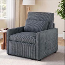Gray Corduroy Convertible Sofa Chair
