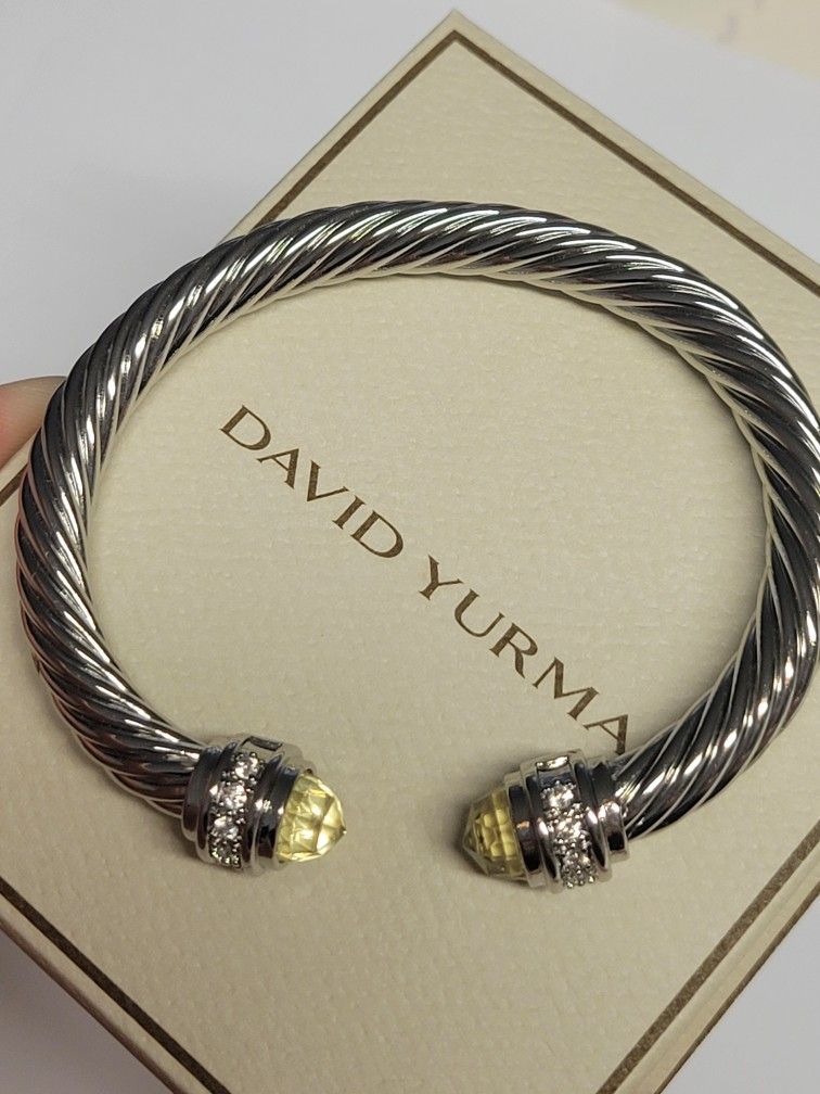 David Yurman Cable Bangle Cuff Lemon Topaz & Diamonds VVS2 ROUND CUT