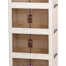4 Tier Storage Bins with Lids, Plastic Stackable Storage