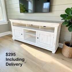 Progressive Furniture Rustic Solid Wood White 64” Media Console – Free Delivery 🚚