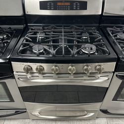 GE 30 Inch Gas Stove Five Burners With Convection Oven Stainless Steel 