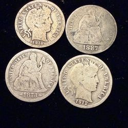 Lot of 4 silver coins over 150 years old